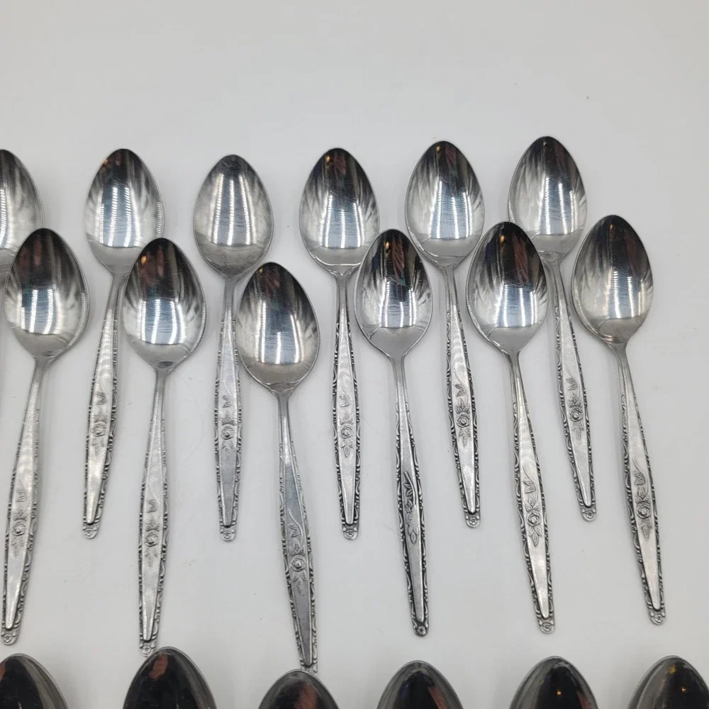 37pc SYF2 Japan Stainless Flatware Set Floral Rose Teaspoons Knives Forks